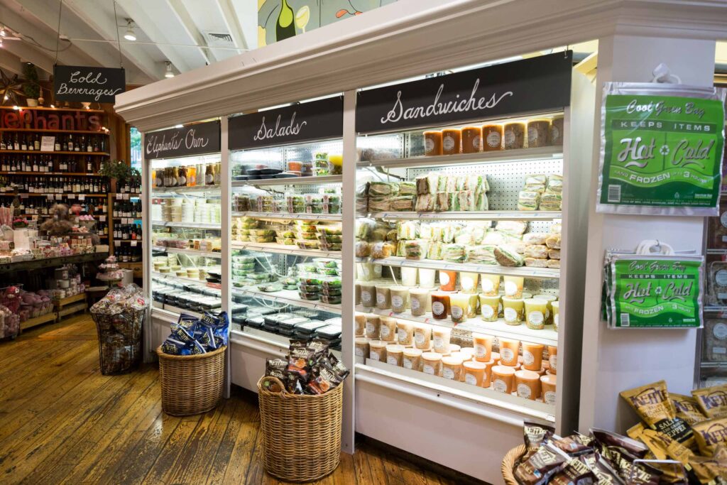 salad, soup, and sandwich refrigerator cases at Elephants Delicatessen at NW 22nd