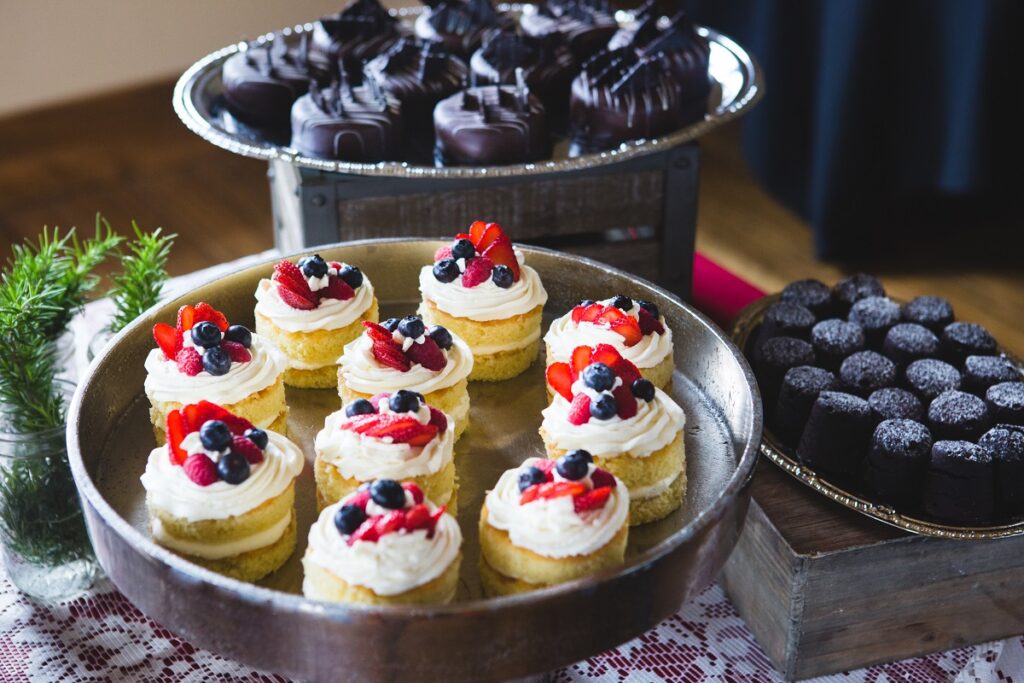 multiple trays of desserts