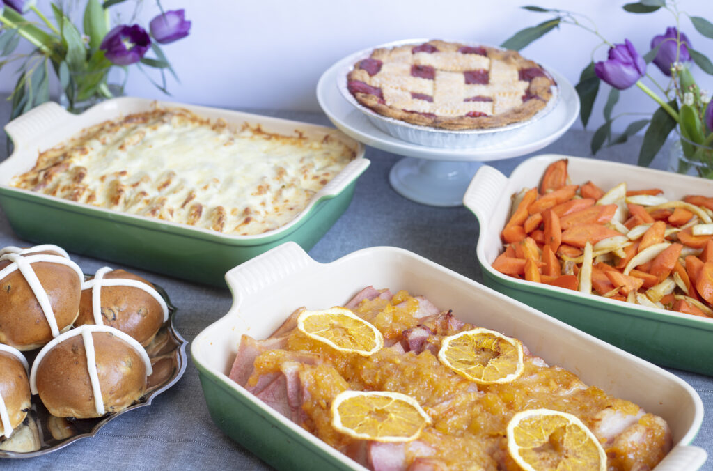 table full of easter entrees