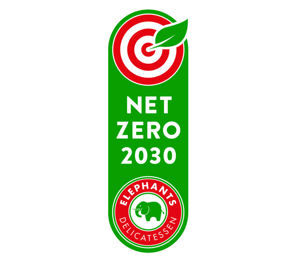 net zero 2030 logo with Elephants Delicatessen logo