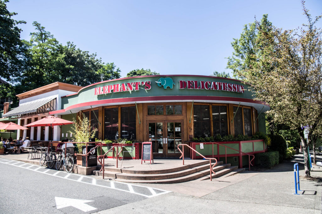 Front view of Elephants Delicatessen on NW 22nd Avenue.