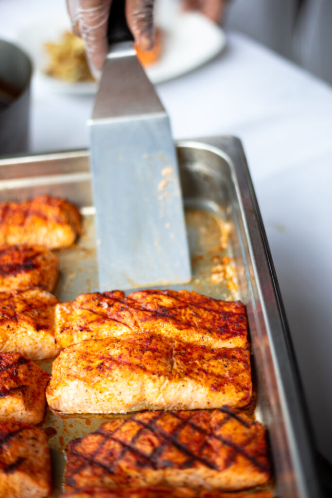 grilled salmon being served