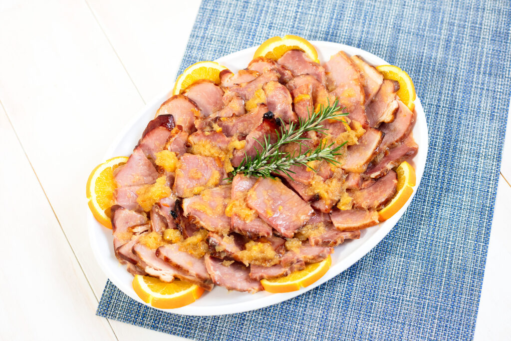 applewood-smoked ham with our pineapple bourbon sauce